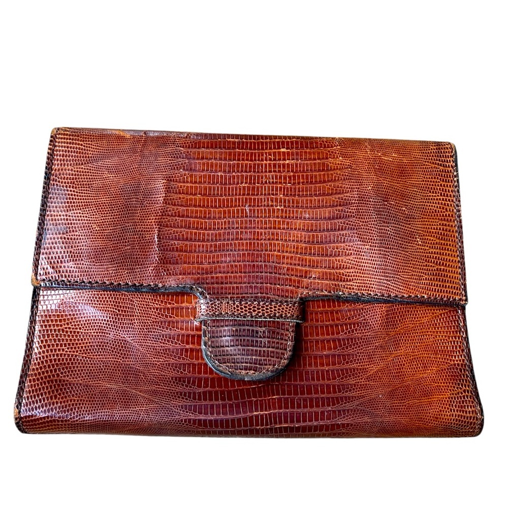 Vintage Jean Krieger Genuine Alligator Leather Flap Clutch Purse
